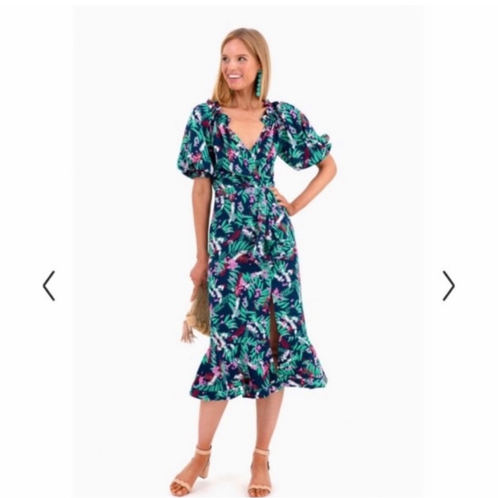 Saloni size US  10 midi dress in Midnight Faroni style.